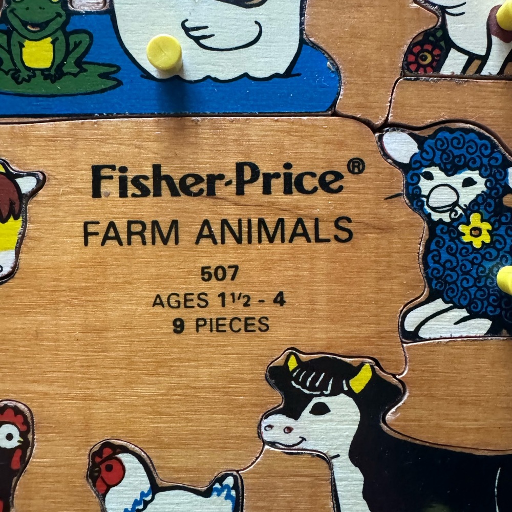 VINTAGE 1971 FISHER PRICE WOODEN PUZZLE #507 FARM ANIMALS - Picture 7 of 9